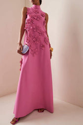 Floral Appliqué High Neck Sleeveless Maxi Dress 4