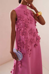 Floral Appliqué High Neck Sleeveless Maxi Dress 3