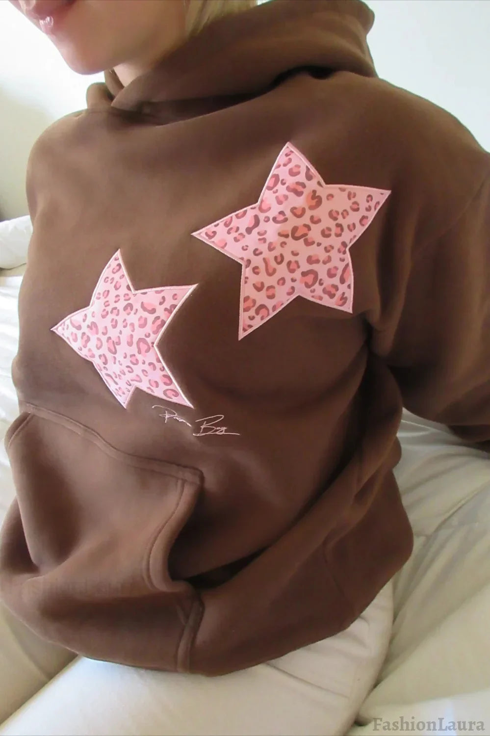 European American Star Embroidered Hooded Hoodie Brown / S