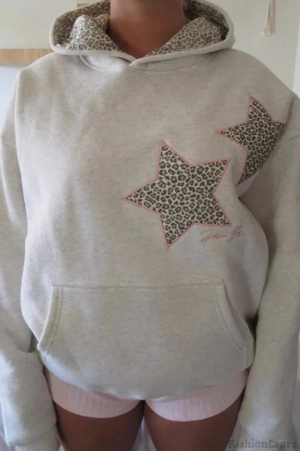 European American Star Embroidered Hooded Hoodie Ivory / S