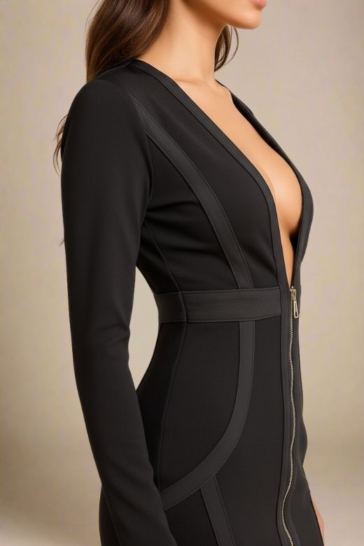 Eva Long Sleeve Bandage Mini Dress - Classic Black