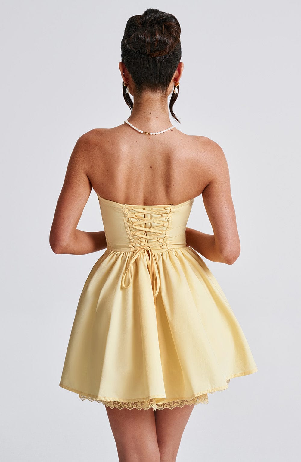 Strapless Lace Trim Corset Bow Front Drop Waist Mini Dress 3