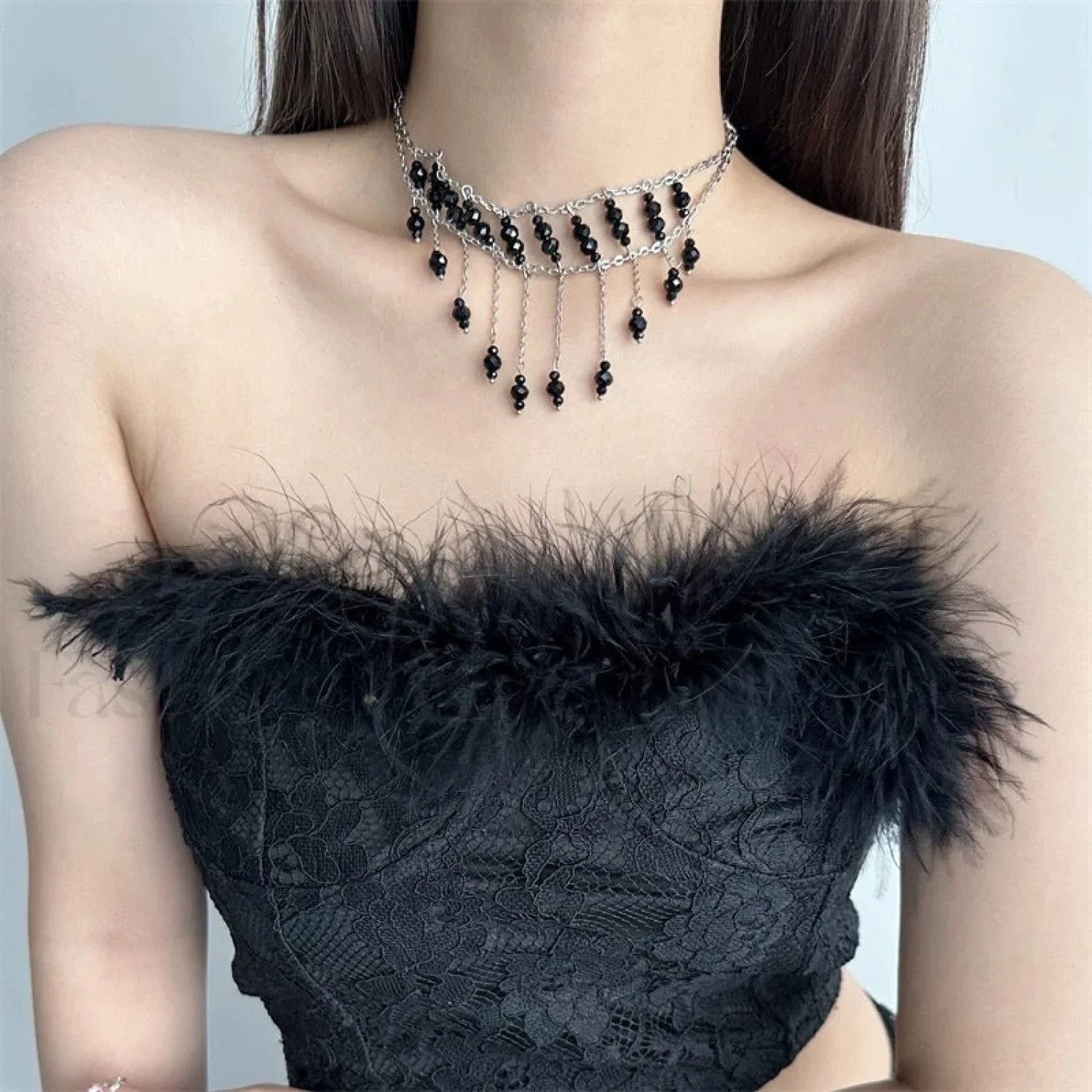 Exaggerated Vintage Tassel Cross Pendant Necklace BLACK