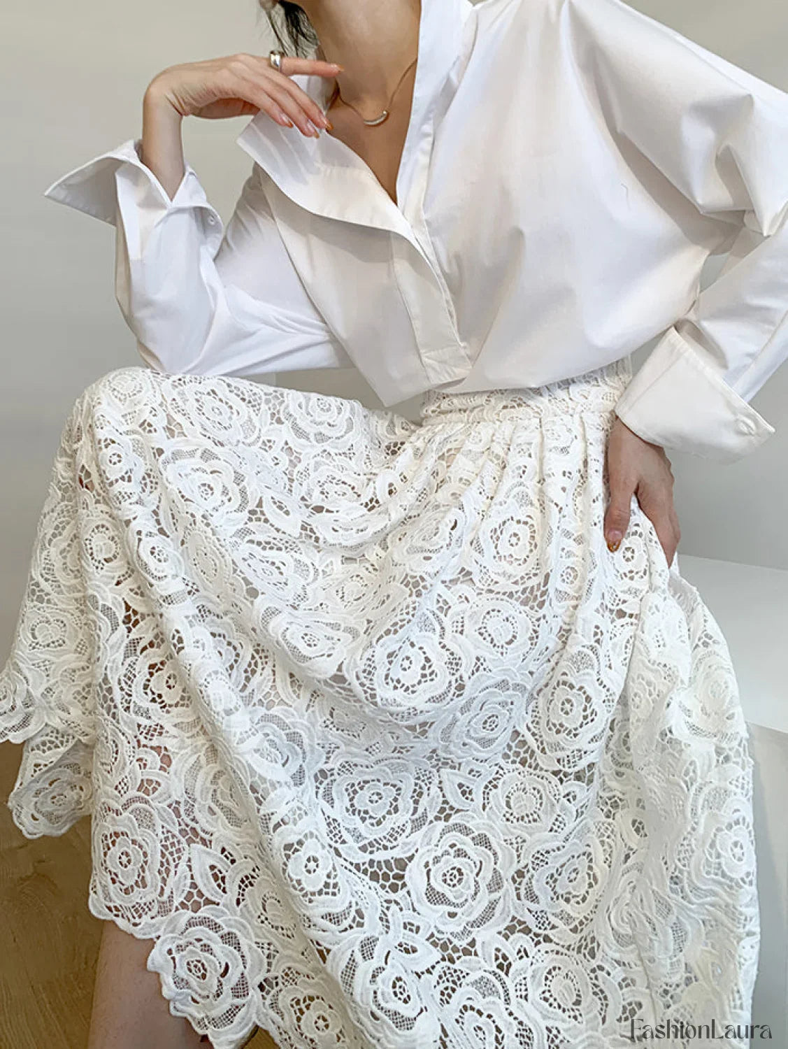 Eyelet Rosebud Graceful Pattern Maxi Skirt