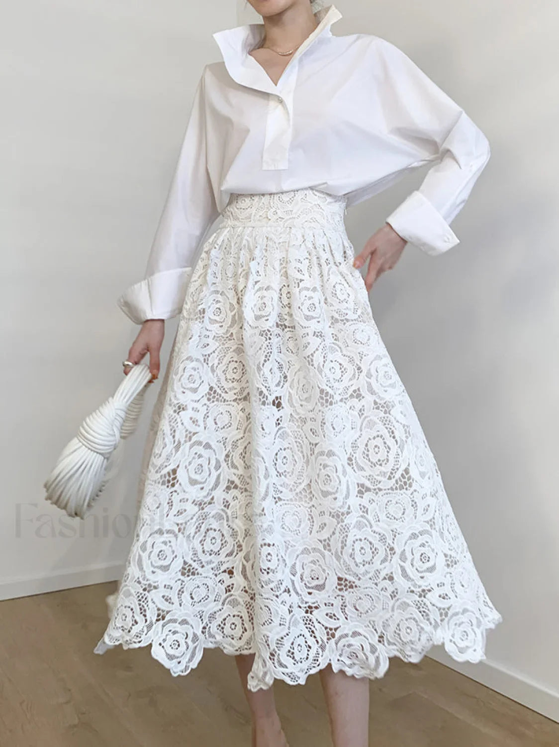 Eyelet Rosebud Graceful Pattern Maxi Skirt