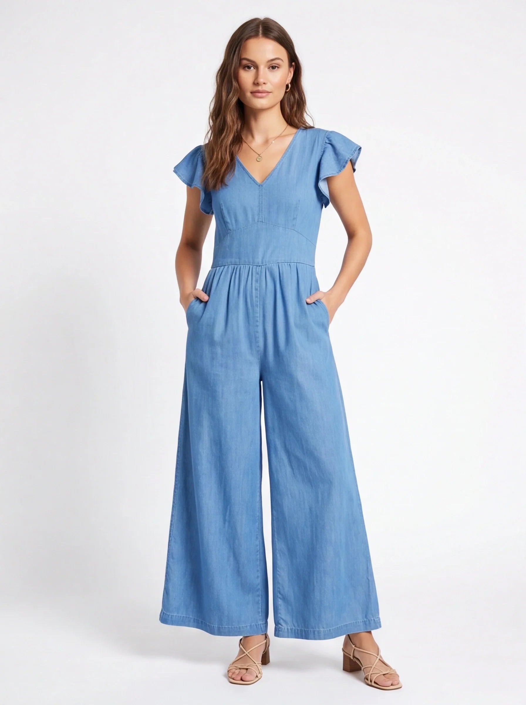 Chic Casual Wide-Leg Jumpsuit with Adjustable Straps & Pockets