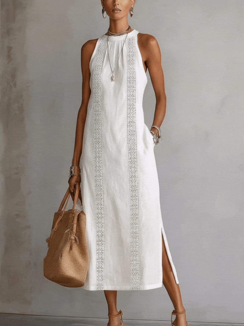 Halter Neck Crochet Trim Side Split Maxi Dress 3