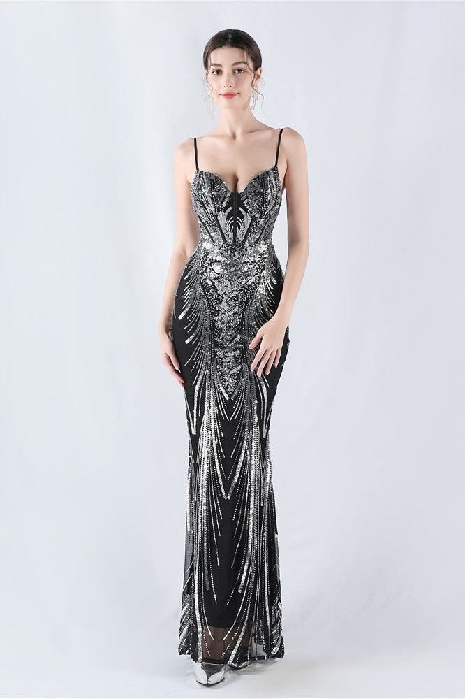 Sequin Spaghetti Strap Sweetheart Mermaid Formal Gown