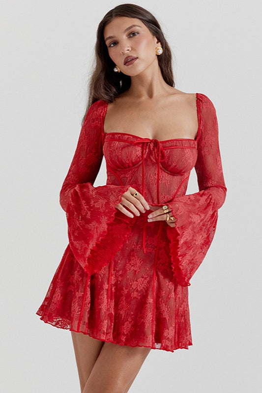 Strapless Lace Flared Backless Mini Lace Dress