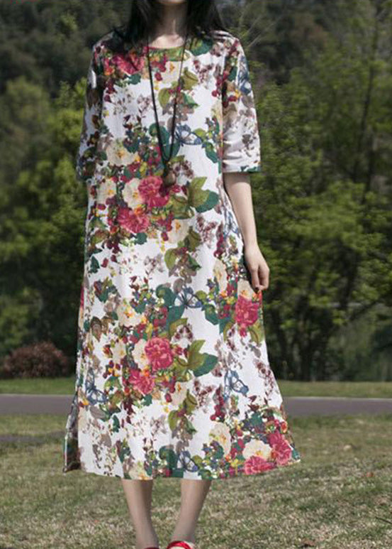 Floral Print Round Neck Half Sleeve Loose Oversized Maxi Dress