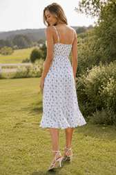 Tie Slit Printed Strap Floral Dress