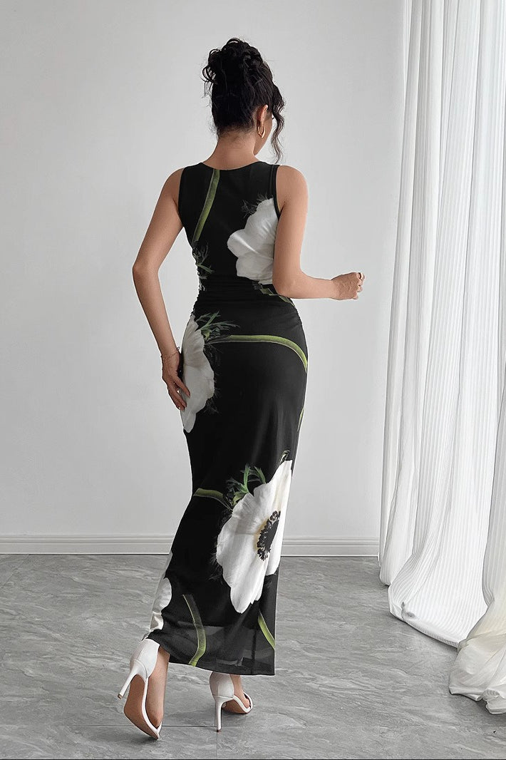 Black Mesh Printed Maxi Dress 3