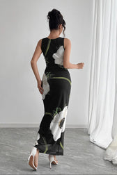 Black Mesh Printed Maxi Dress 3