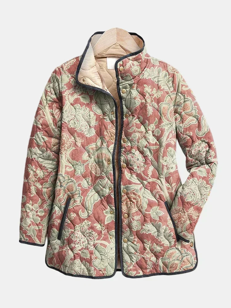 Floral Print Quilted Stand Collar Zip Jacket 2