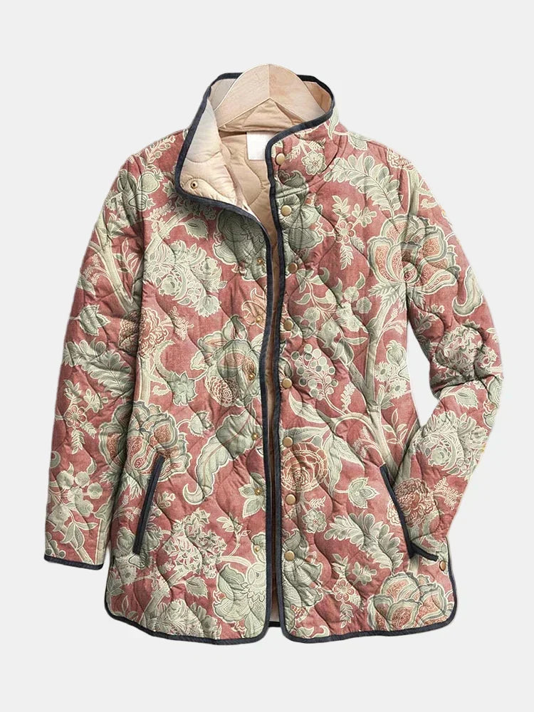 Floral Quilted Stand Collar Longline Jacket