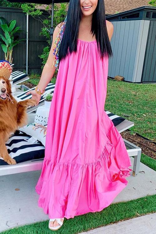 Spaghetti Strap V-Neck Tiered Ruffle Hem Maxi Dress