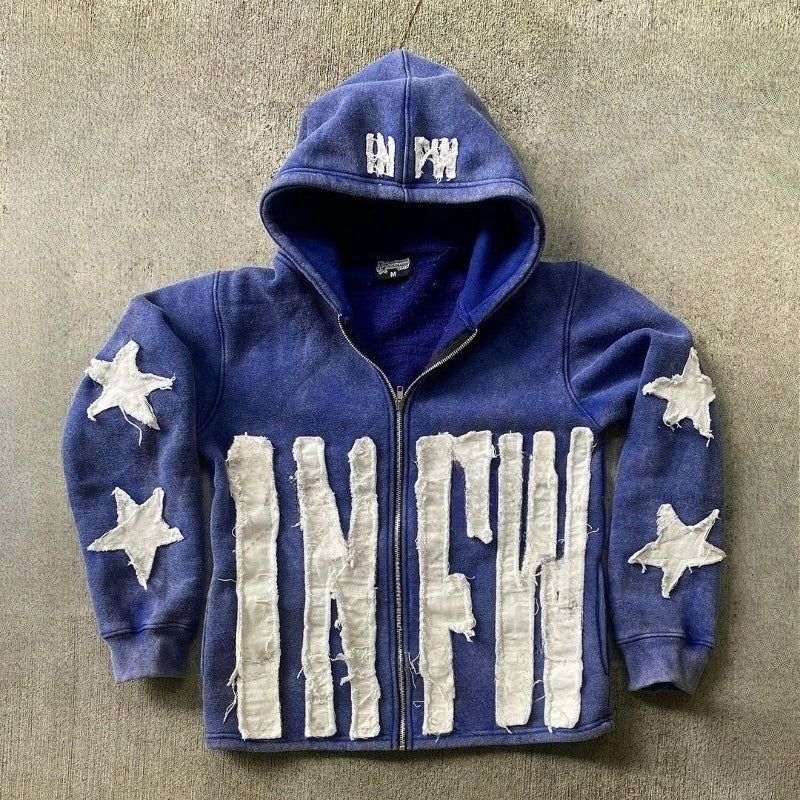 Vintage Patchwork Graphic Print Hoodie