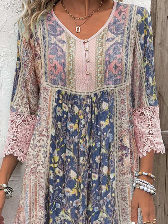 Floral Lace Trim V-Neck Button Front Mini Dress 5