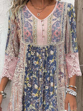 Floral Lace Trim V-Neck Button Front Mini Dress 5