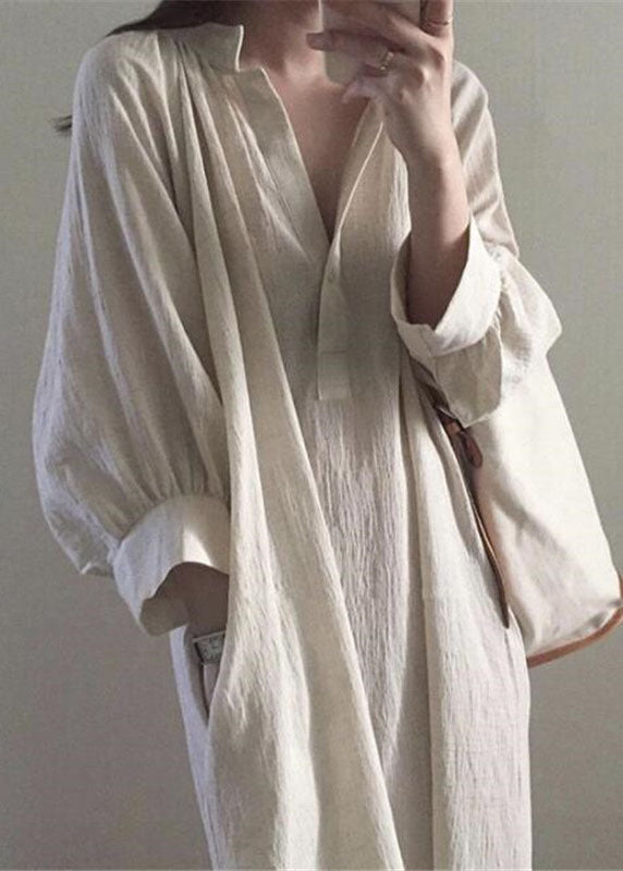 Mandarin Collar Split V-Neck Long Sleeve Side Slit Maxi Dress