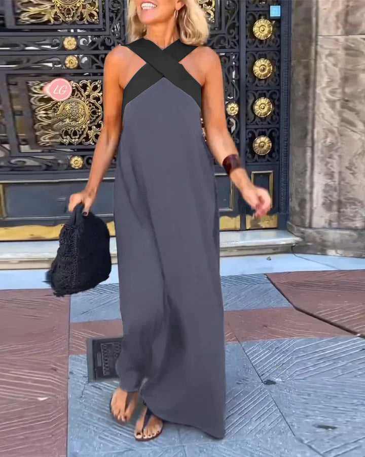 Cross Front Halter Neck Sleeveless Maxi Dress 8