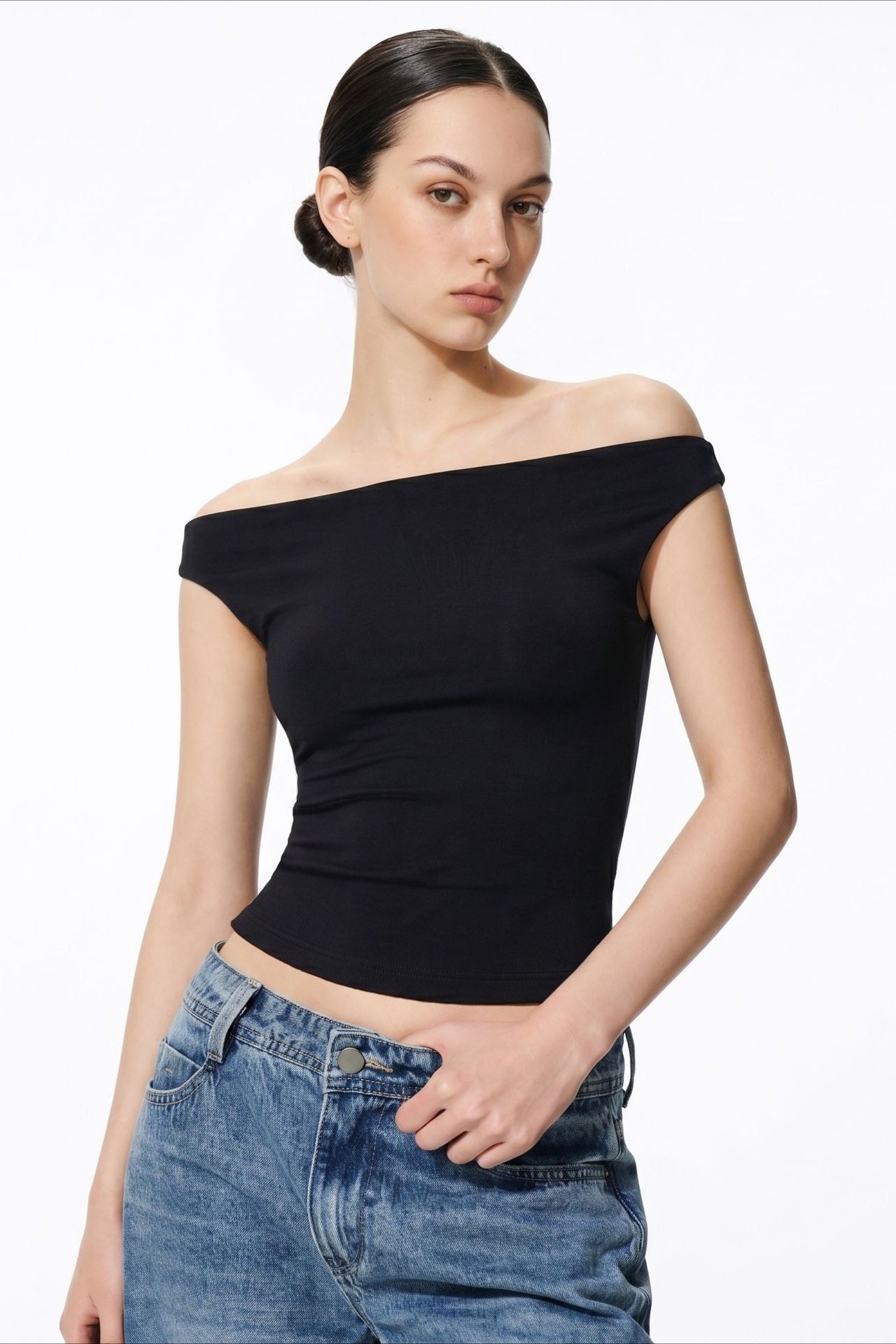 Stretch Soft One-Shoulder Fitted Crop Top