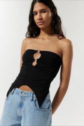 Printed Panel Backless Bandeau Crop Top