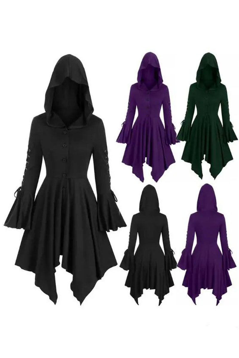 Halloween Party Cosplay Women Costume Medieval Cloak Hooded  Gothic Vintage Dress