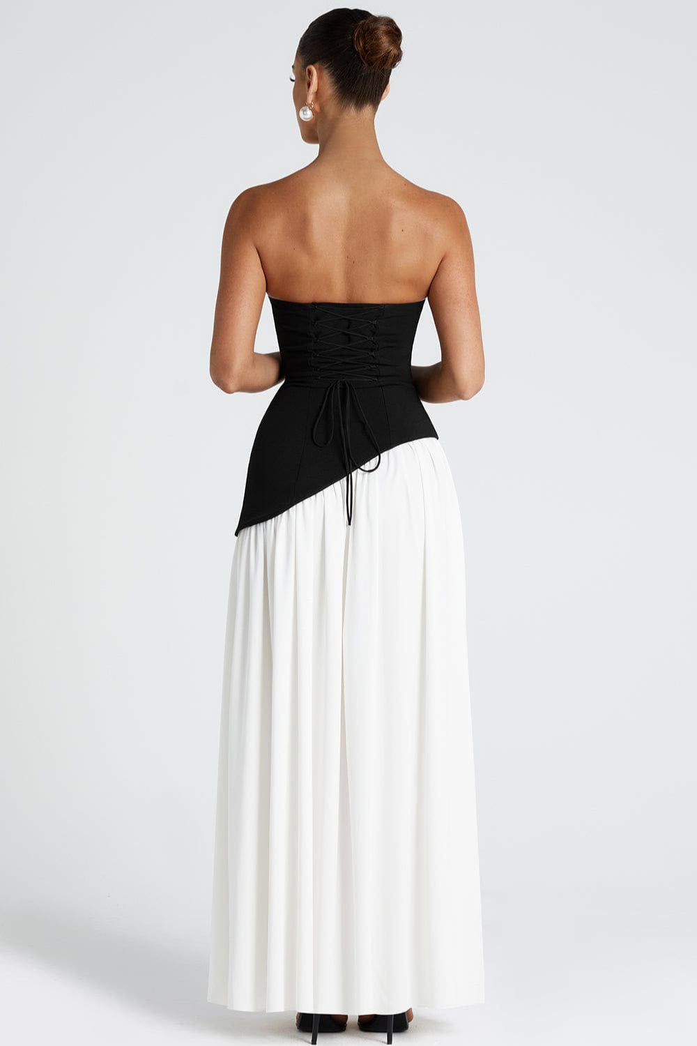 Strapless Bustier Scarf Neck High Split Maxi Dress
