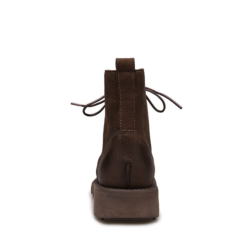 Full Grain Leather Combat Boots Designer Retro Chunky Boots Coffee/Black