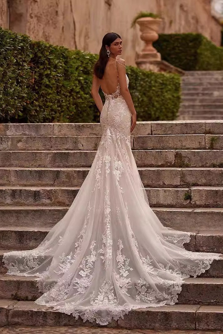 Spaghetti Strap Lace Mermaid Wedding Dress