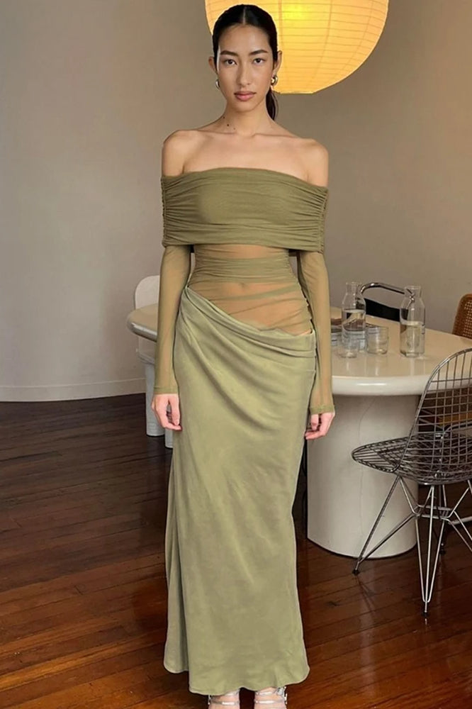 Cutenew Mesh Ruched Maxi Dress