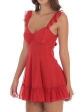 Floral Ruffle Strap Sweetheart Fit and Flare Mini Dress 17