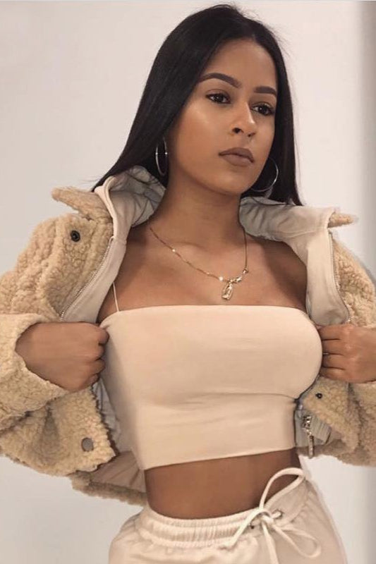Spaghetti Strap Straight Neck Fitted Stretch Cami Crop Top 3