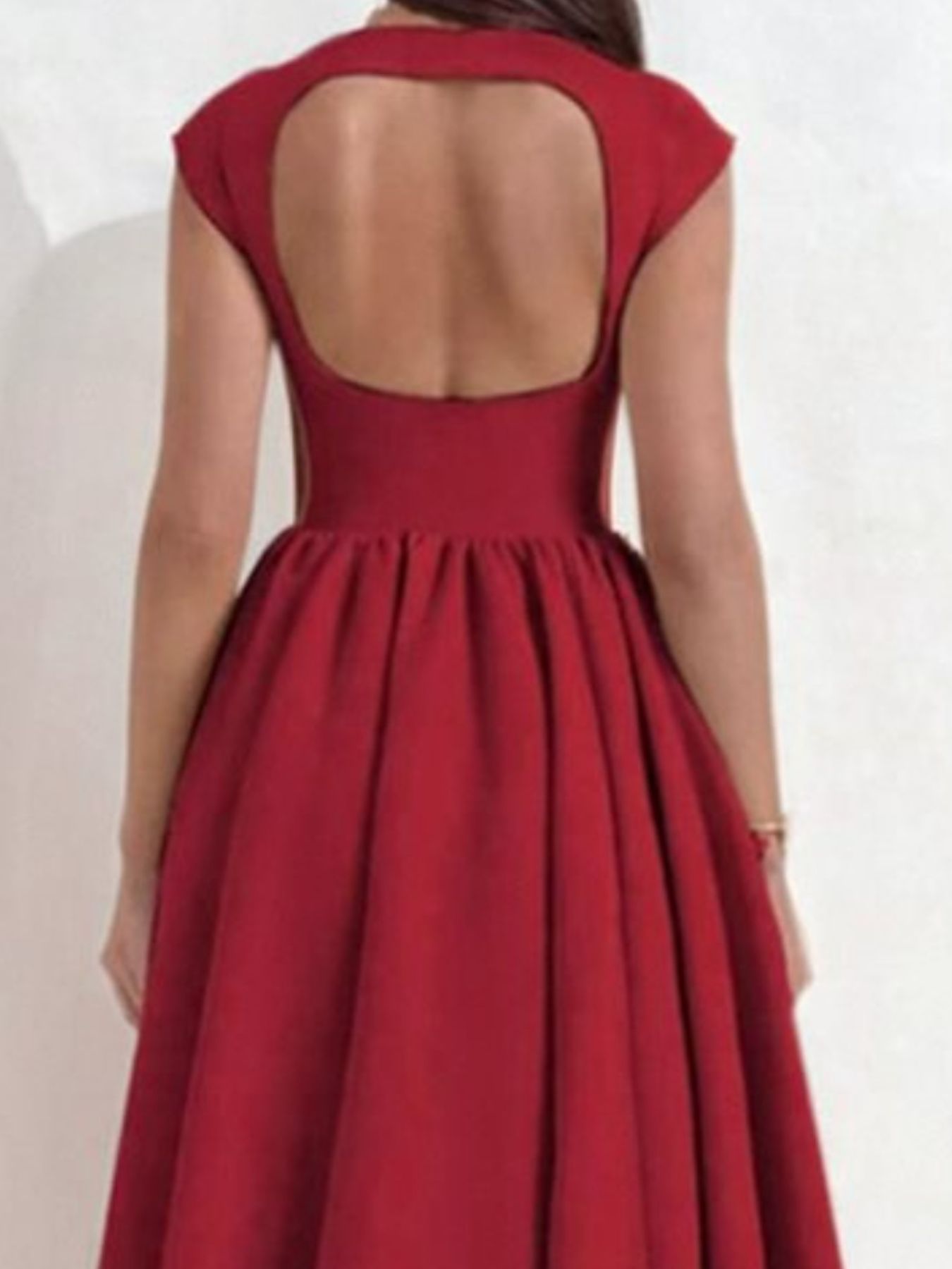 Satin Boat Neck Cap Sleeve Fit and Flare Midi Dress 7