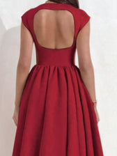 Satin Boat Neck Cap Sleeve Fit and Flare Midi Dress 7