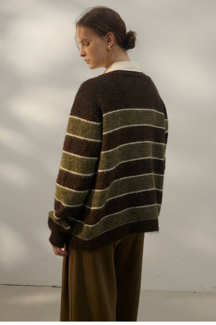 Textured Stripe VNeck Knit Top