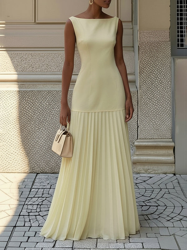 Boat Neck Sleeveless Pleated Maxi Dress 3