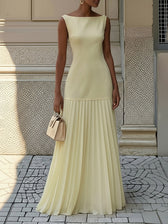 Boat Neck Sleeveless Pleated Maxi Dress 3