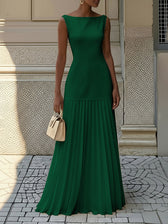 Boat Neck Sleeveless Pleated Maxi Dress 9