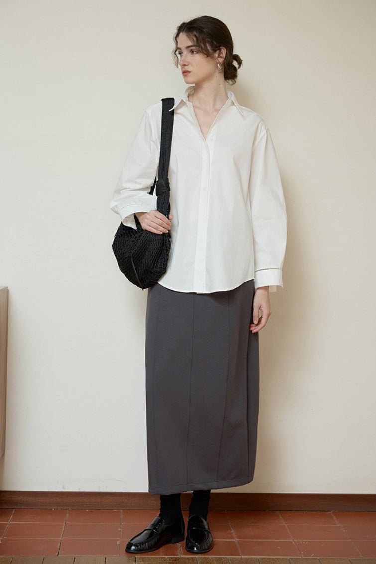 Collared Long Sleeve Curved Hem Relaxed Button Front Shirt 9