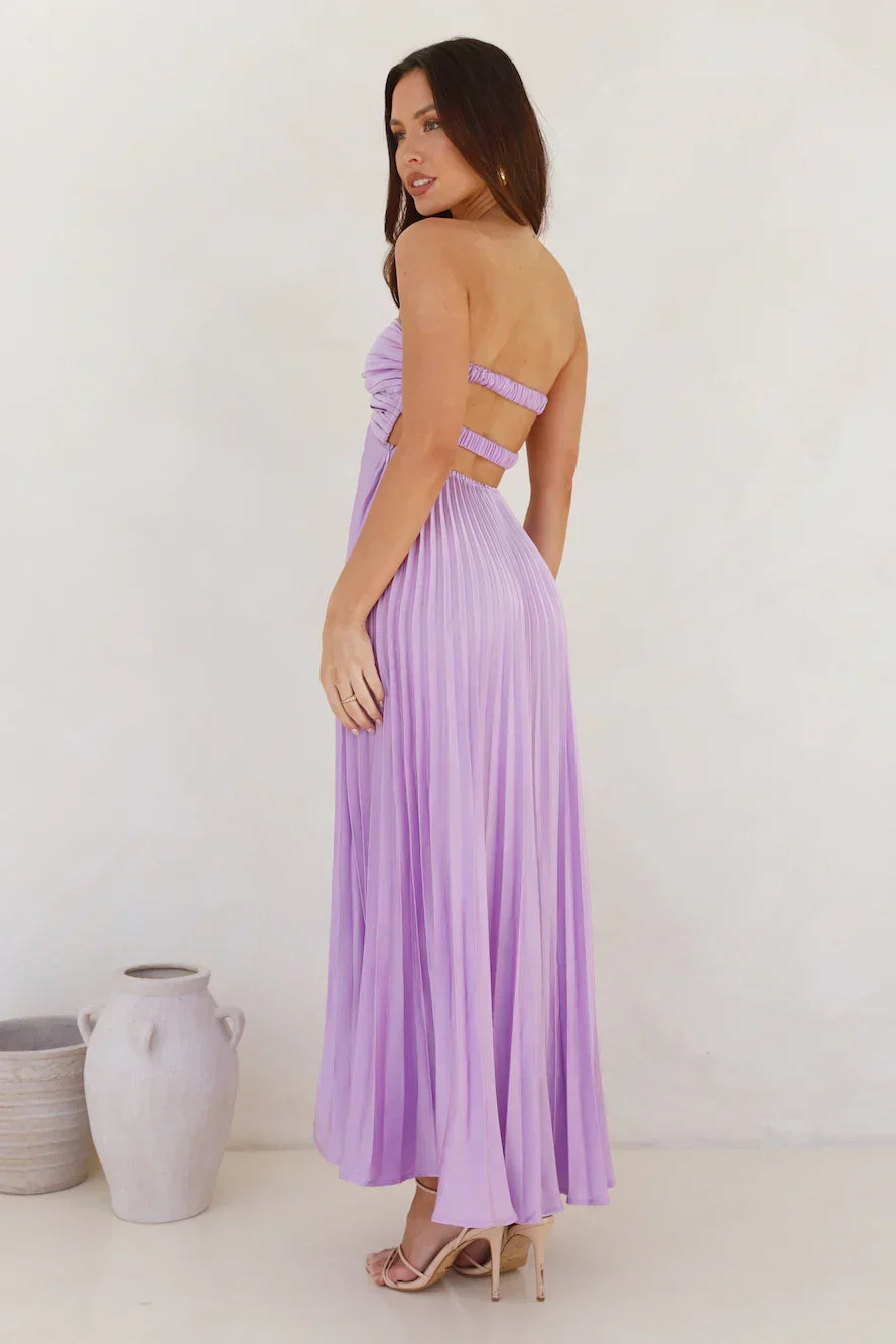 Satin Strapless Twist Front Cut Out Pleated Maxi Dress 5