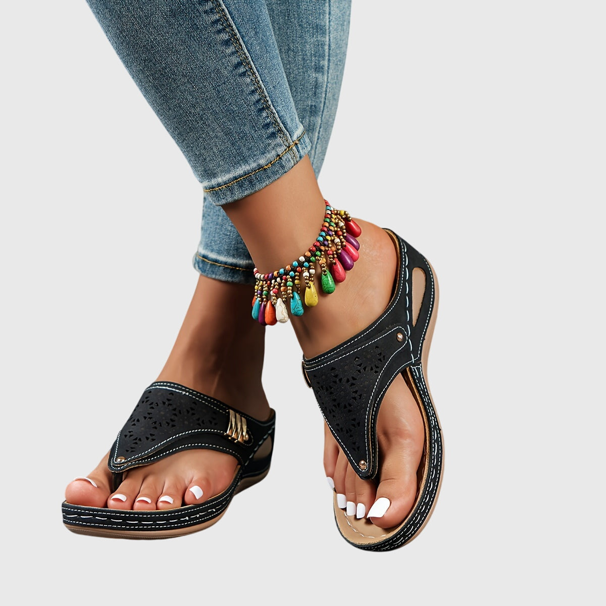 Cut Out Thong Platform Wedge Sandals 6