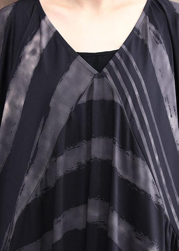 Brushstroke Stripe Deep V-Neck Kimono Sleeve Oversized Kaftan Maxi Dress