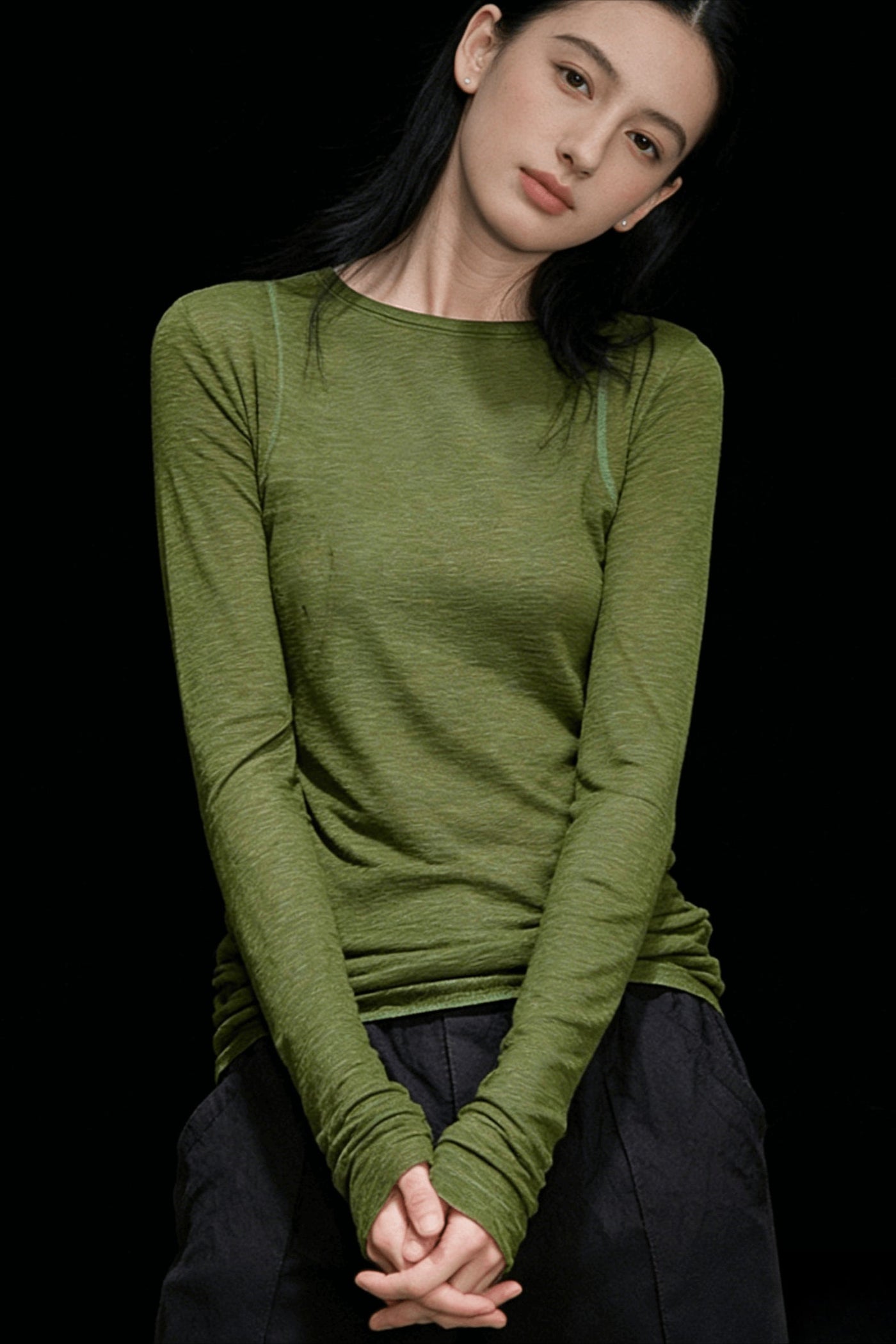 Ribbed Crew Neck Long Sleeve Top
