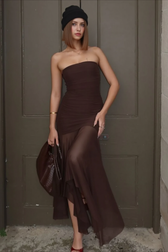 Solid Strapless Mesh Panel Party Dress 2