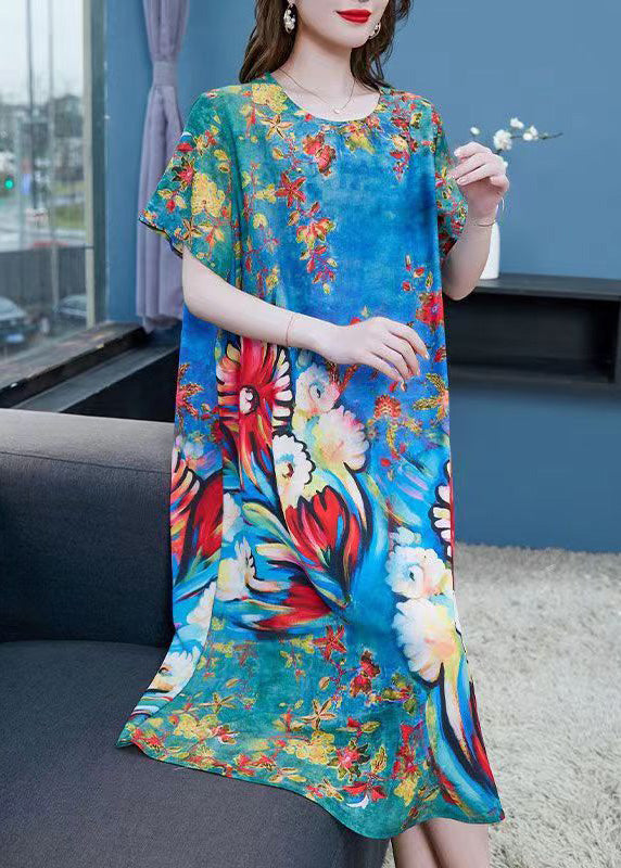 Floral Print Crew Neck Short Sleeve Patchwork Midi Shift Dress