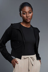 Cropped Waist Tie Active Zip Hoodie