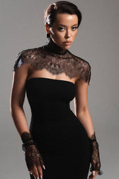 Black Strapless Lace Bodycon Maxi Lace Dress