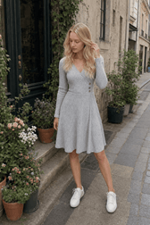 V-Neck Patchwork Sweater Dress